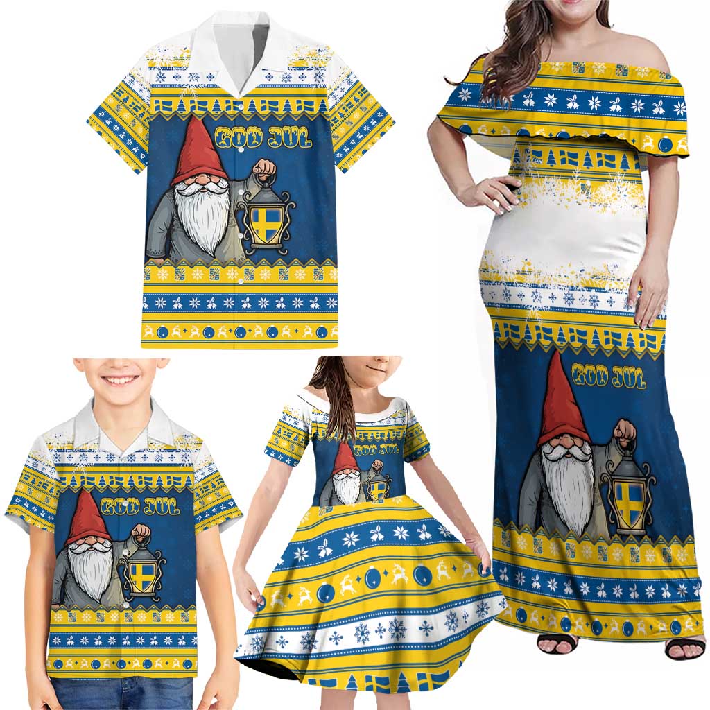 Sweden Christmas Family Matching Off Shoulder Maxi Dress and Hawaiian Shirt Tomte God Jul - Wonder Print Shop