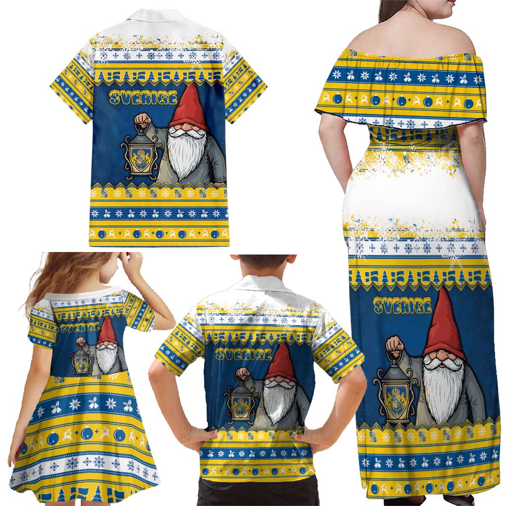Sweden Christmas Family Matching Off Shoulder Maxi Dress and Hawaiian Shirt Tomte God Jul - Wonder Print Shop