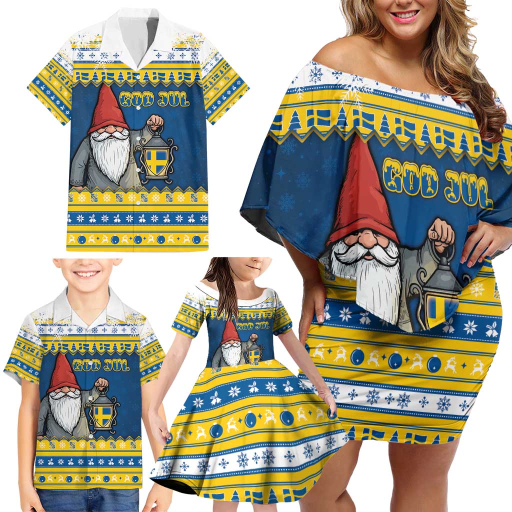 Sweden Christmas Family Matching Off Shoulder Short Dress and Hawaiian Shirt Tomte God Jul - Wonder Print Shop