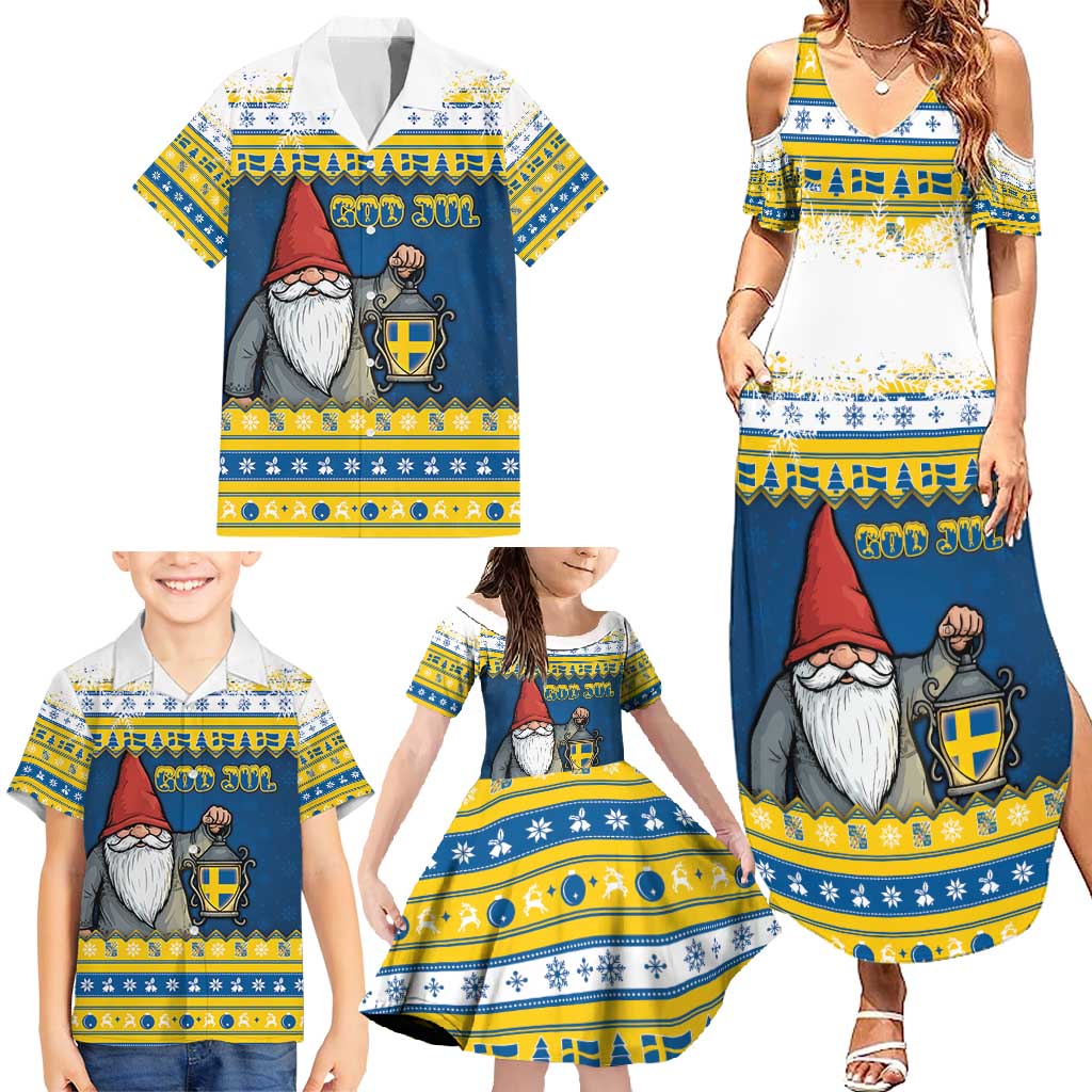 Sweden Christmas Family Matching Summer Maxi Dress and Hawaiian Shirt Tomte God Jul - Wonder Print Shop
