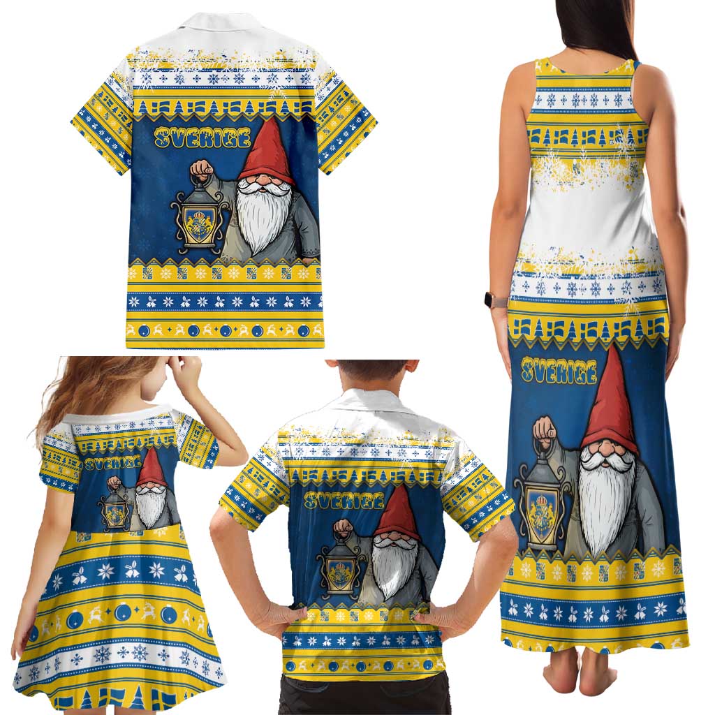 Sweden Christmas Family Matching Tank Maxi Dress and Hawaiian Shirt Tomte God Jul - Wonder Print Shop