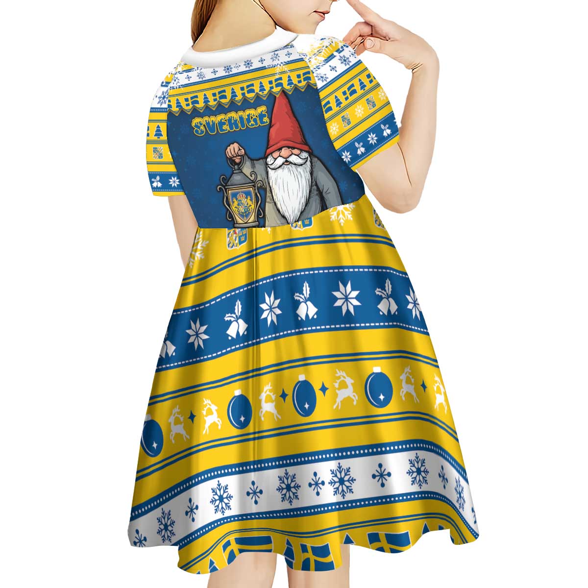 Sweden Christmas Kid Short Sleeve Dress Tomte God Jul - Wonder Print Shop
