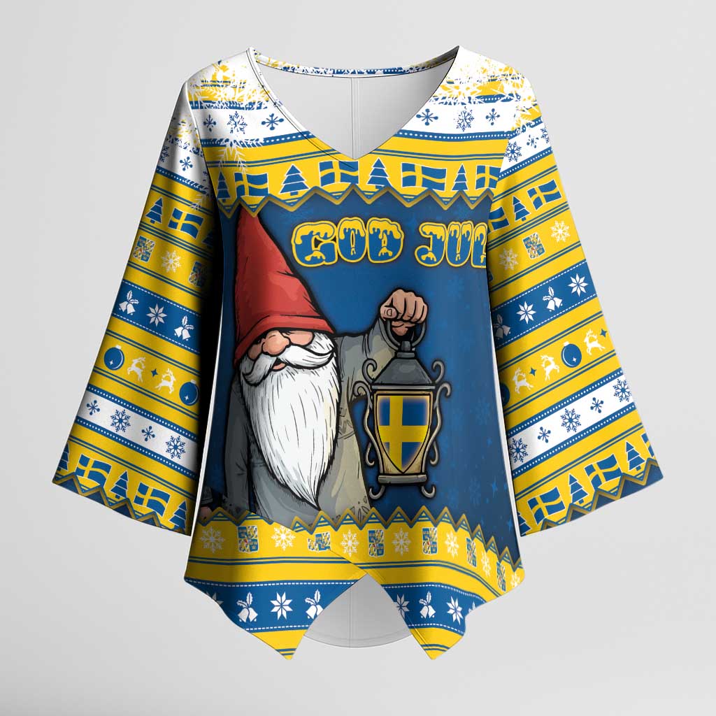 Sweden Christmas Kimono Sleeve Blouse Tomte God Jul - Wonder Print Shop