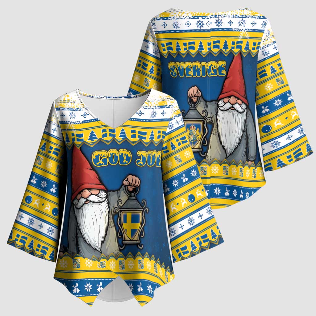 Sweden Christmas Kimono Sleeve Blouse Tomte God Jul - Wonder Print Shop