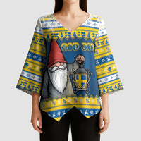 Sweden Christmas Kimono Sleeve Blouse Tomte God Jul - Wonder Print Shop