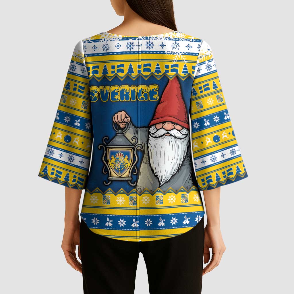 Sweden Christmas Kimono Sleeve Blouse Tomte God Jul - Wonder Print Shop