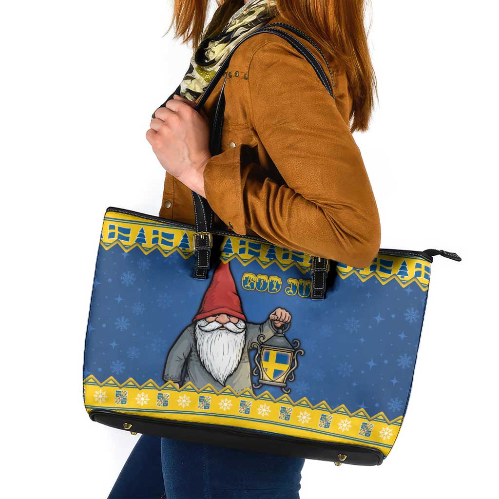 Sweden Christmas Leather Tote Bag Tomte God Jul - Wonder Print Shop