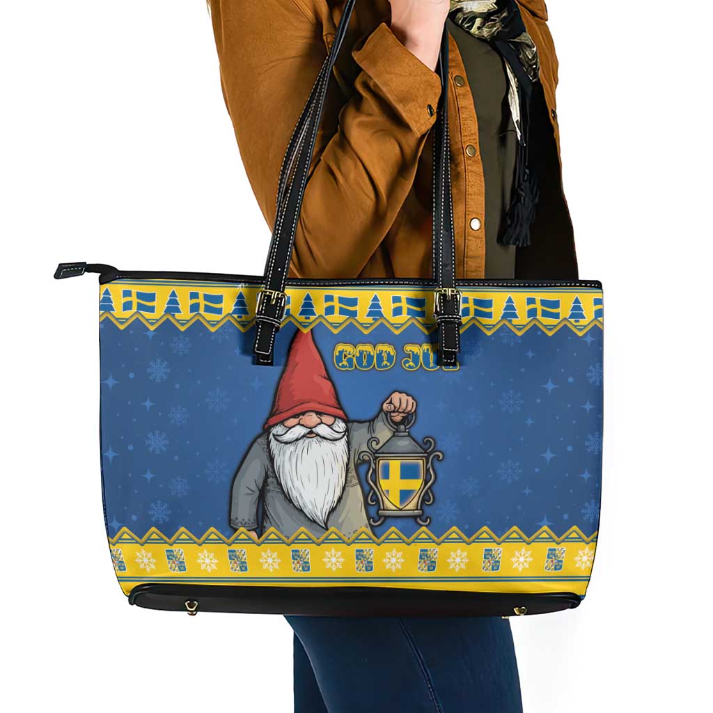 Sweden Christmas Leather Tote Bag Tomte God Jul - Wonder Print Shop