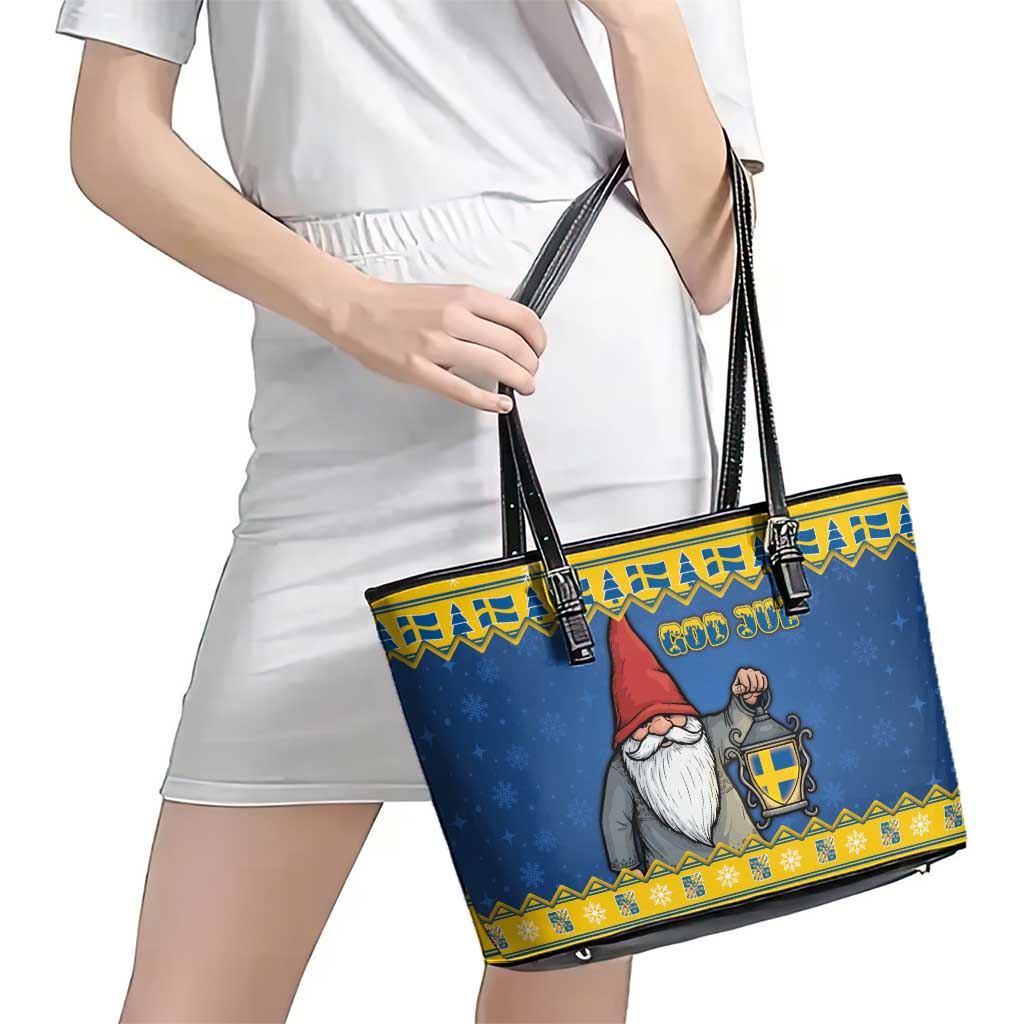 Sweden Christmas Leather Tote Bag Tomte God Jul - Wonder Print Shop
