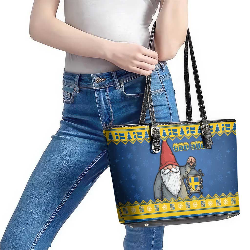 Sweden Christmas Leather Tote Bag Tomte God Jul - Wonder Print Shop