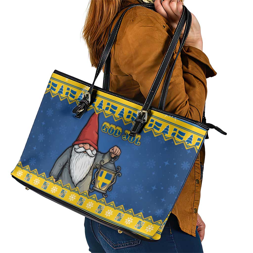 Sweden Christmas Leather Tote Bag Tomte God Jul - Wonder Print Shop