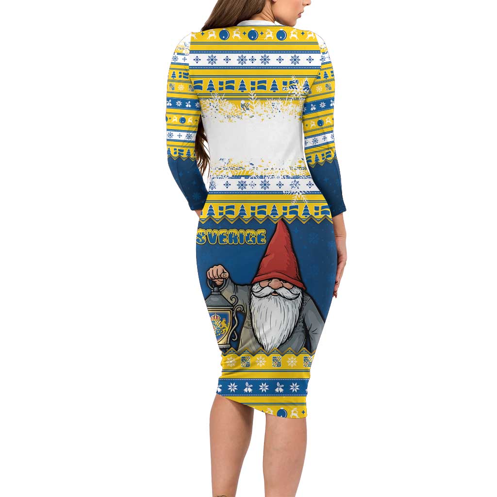Sweden Christmas Long Sleeve Bodycon Dress Tomte God Jul - Wonder Print Shop