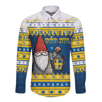Sweden Christmas Long Sleeve Button Shirt Tomte God Jul - Wonder Print Shop