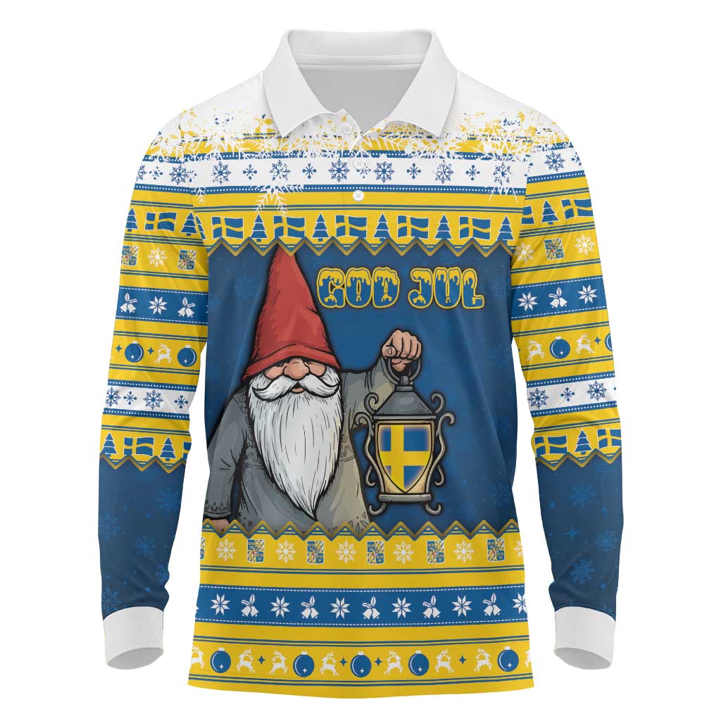 Sweden Christmas Long Sleeve Polo Shirt Tomte God Jul - Wonder Print Shop