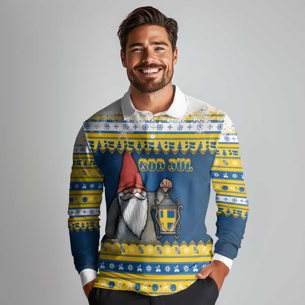 Sweden Christmas Long Sleeve Polo Shirt Tomte God Jul - Wonder Print Shop