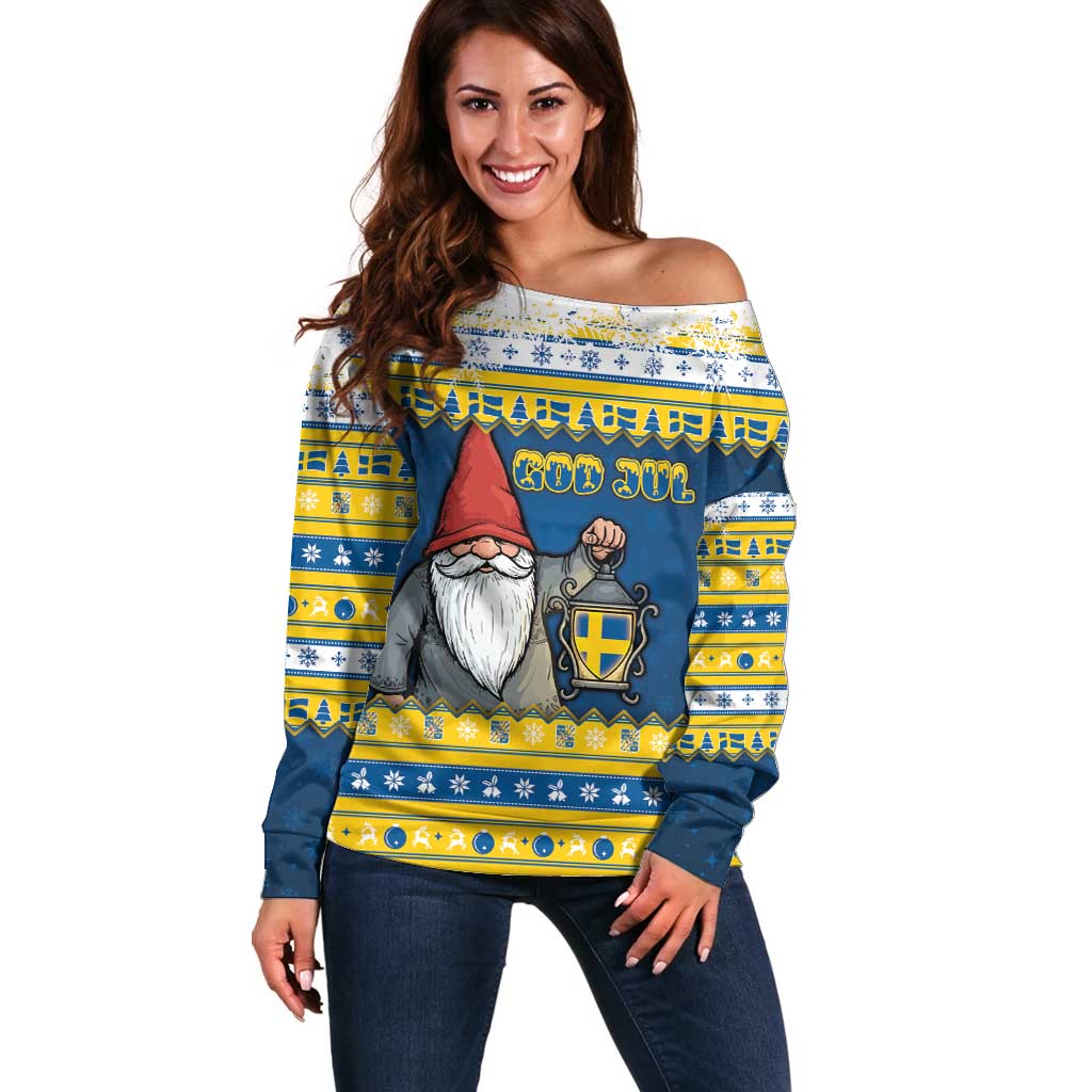 Sweden Christmas Off Shoulder Sweater Tomte God Jul - Wonder Print Shop