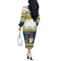 Sweden Christmas Off The Shoulder Long Sleeve Dress Tomte God Jul - Wonder Print Shop