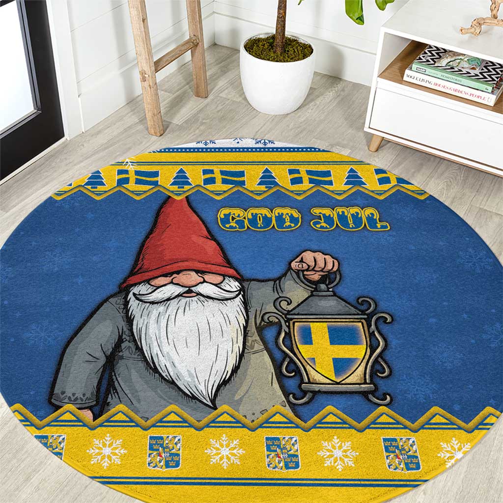 Sweden Christmas Round Carpet Tomte God Jul - Wonder Print Shop