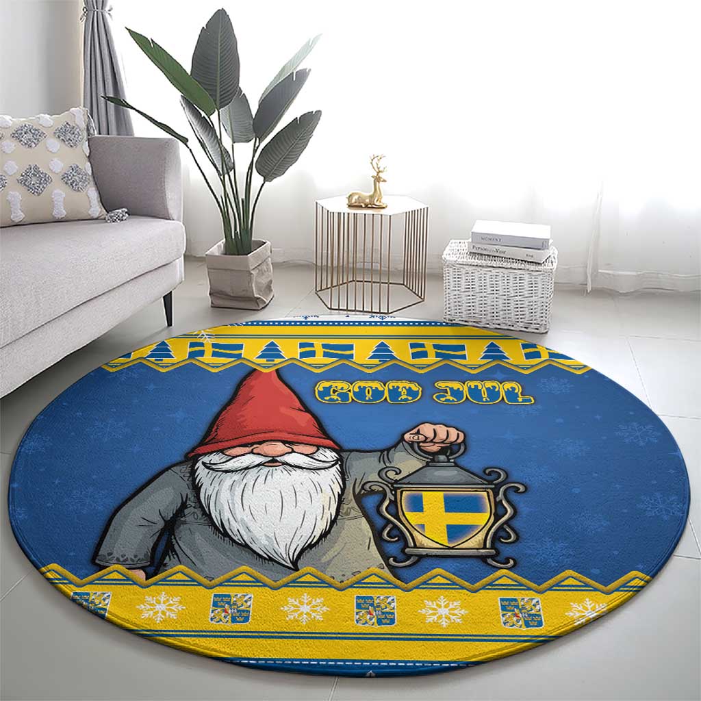 Sweden Christmas Round Carpet Tomte God Jul - Wonder Print Shop