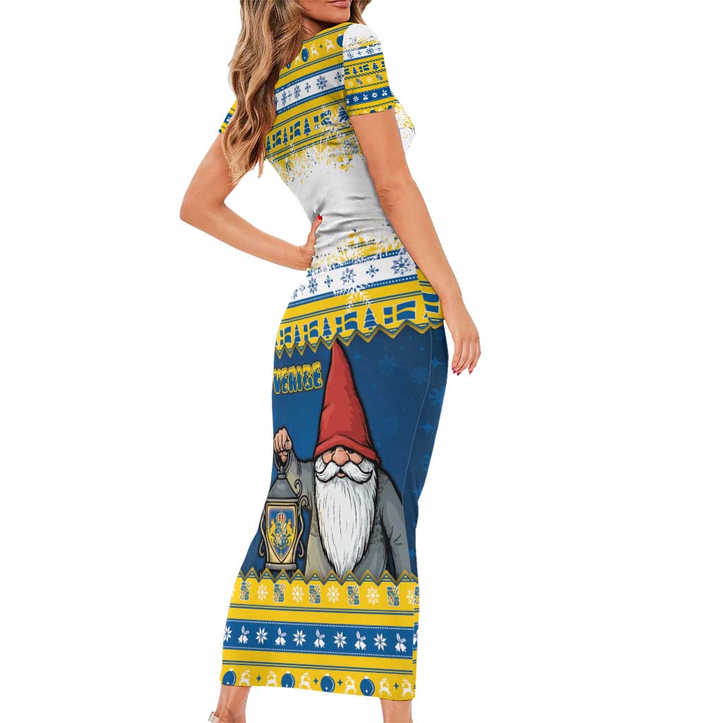 Sweden Christmas Short Sleeve Bodycon Dress Tomte God Jul - Wonder Print Shop