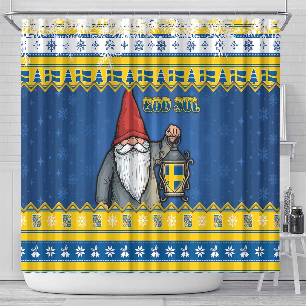 Sweden Christmas Shower Curtain Tomte God Jul - Wonder Print Shop