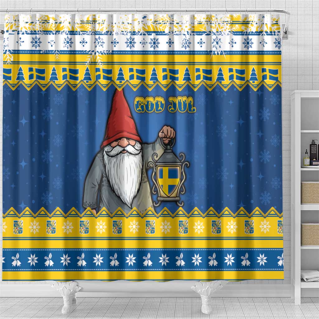 Sweden Christmas Shower Curtain Tomte God Jul - Wonder Print Shop