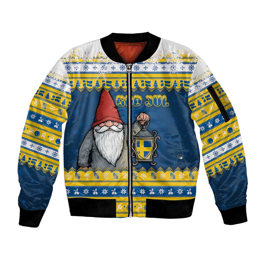 Sweden Christmas Sleeve Zip Bomber Jacket Tomte God Jul - Wonder Print Shop