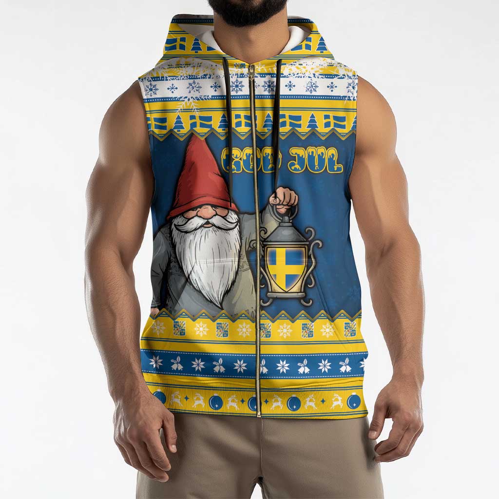 Sweden Christmas Sleeveless Zip Hoodie Tomte God Jul - Wonder Print Shop