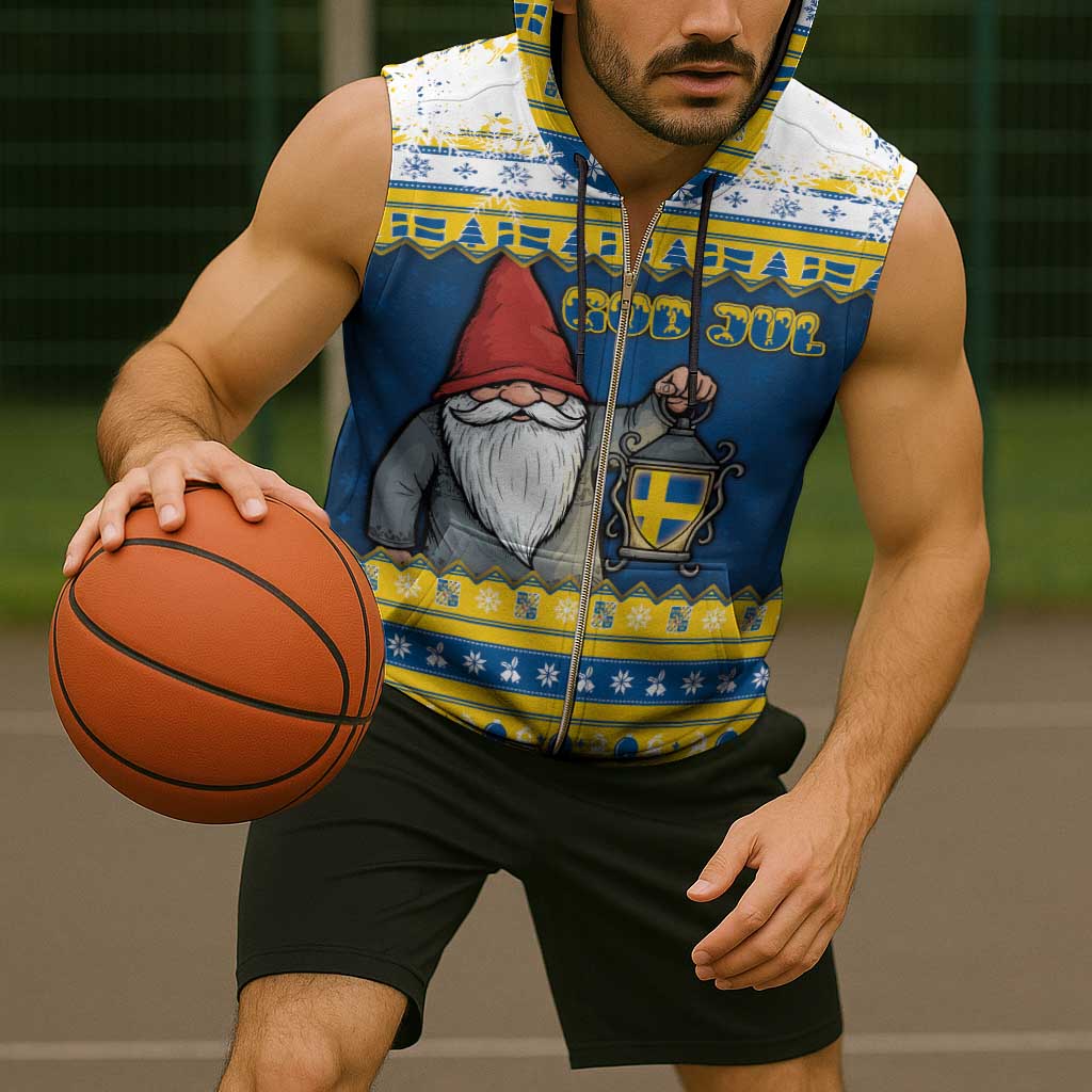 Sweden Christmas Sleeveless Zip Hoodie Tomte God Jul - Wonder Print Shop