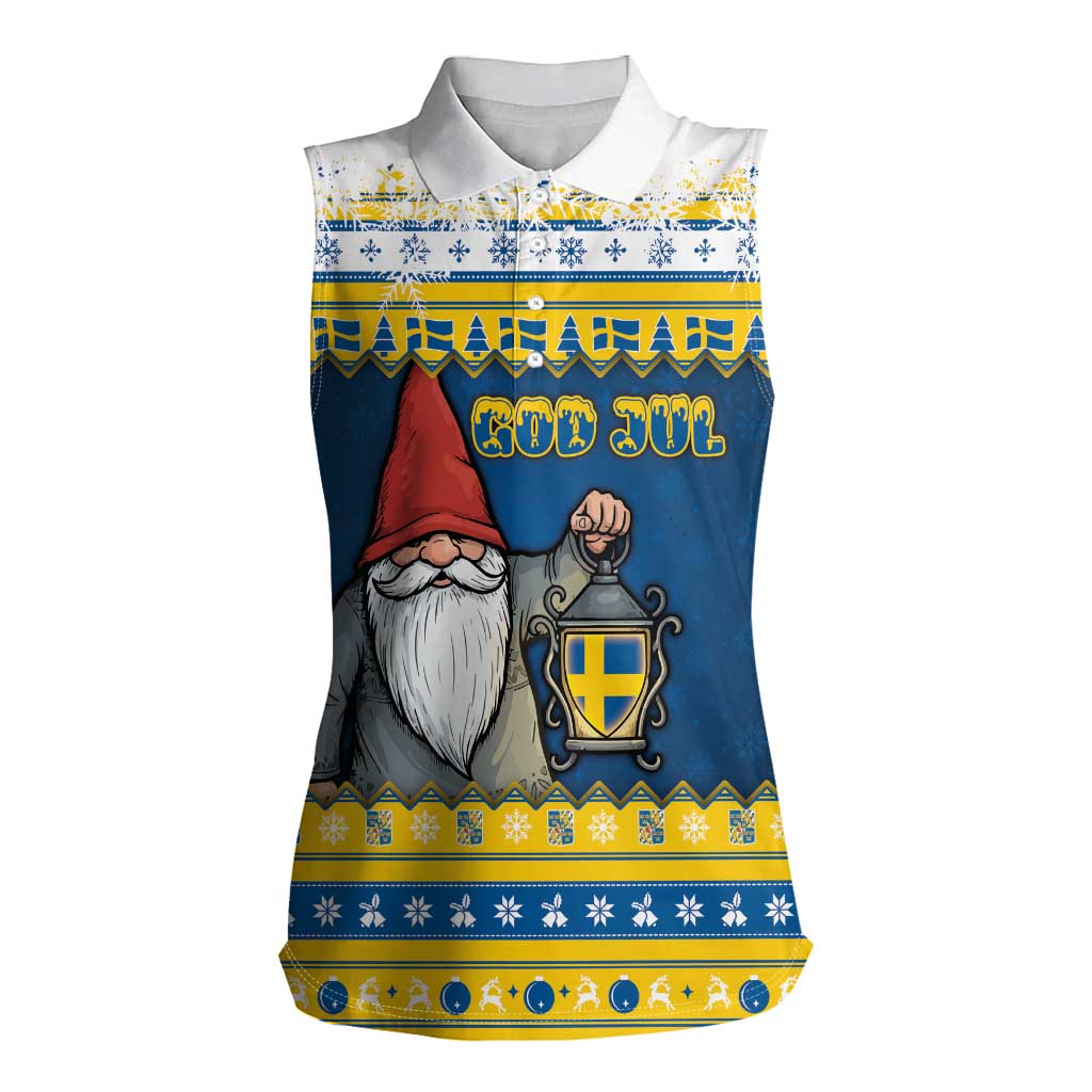 Sweden Christmas Women Sleeveless Polo Shirt Tomte God Jul - Wonder Print Shop