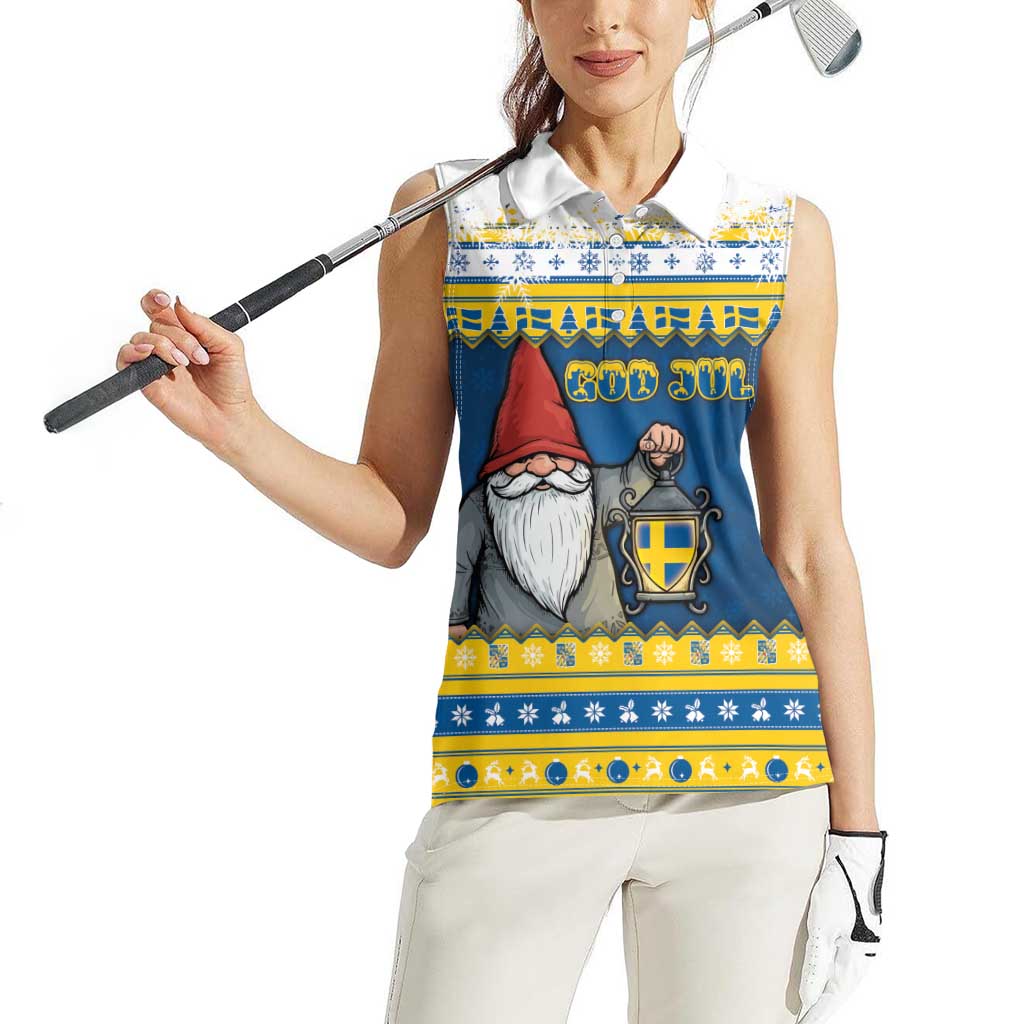 Sweden Christmas Women Sleeveless Polo Shirt Tomte God Jul - Wonder Print Shop