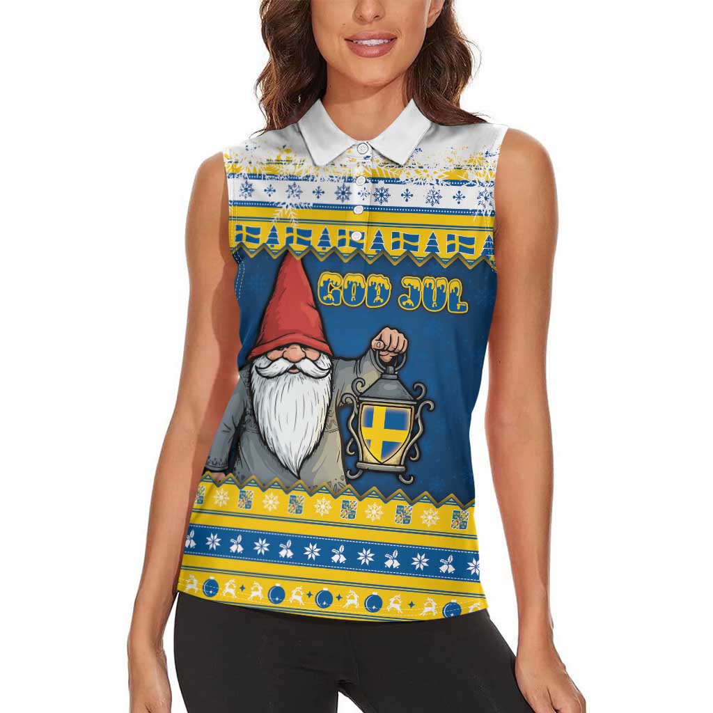 Sweden Christmas Women Sleeveless Polo Shirt Tomte God Jul - Wonder Print Shop