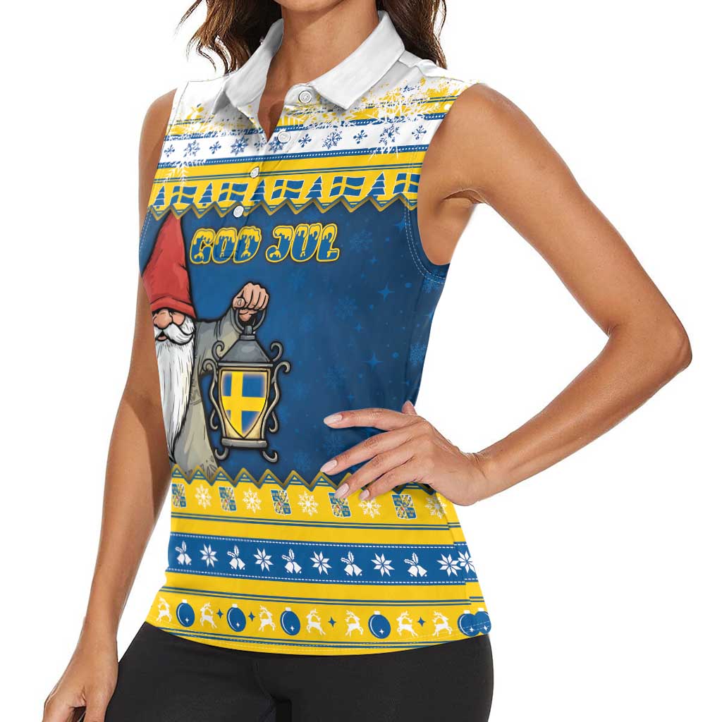 Sweden Christmas Women Sleeveless Polo Shirt Tomte God Jul - Wonder Print Shop