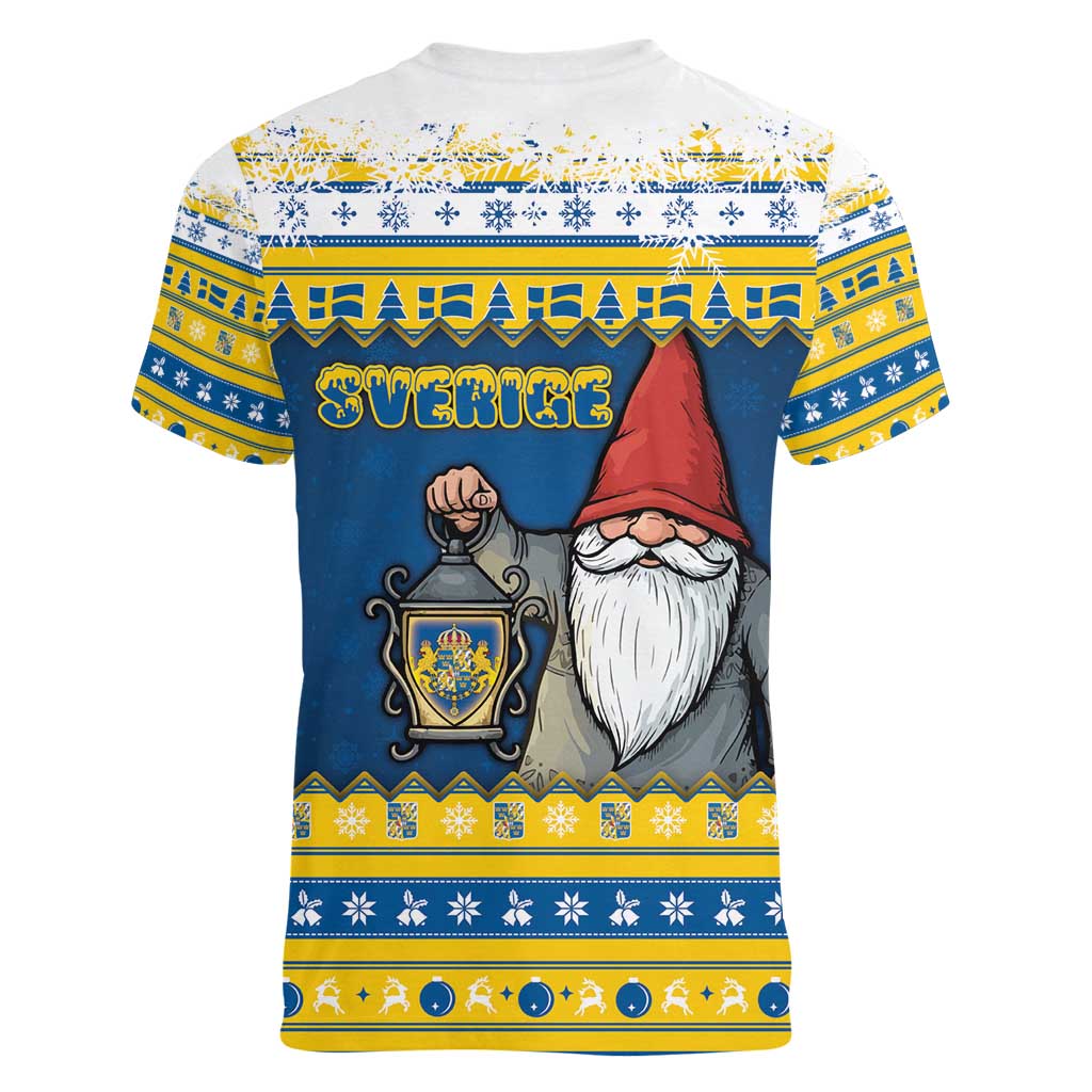 Sweden Christmas Women V-Neck T-Shirt Tomte God Jul - Wonder Print Shop
