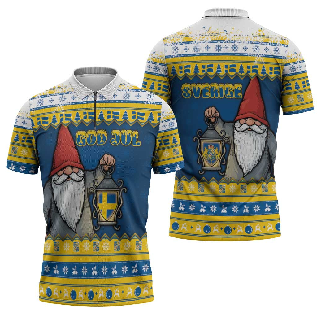 Sweden Christmas Zipper Polo Shirt Tomte God Jul - Wonder Print Shop