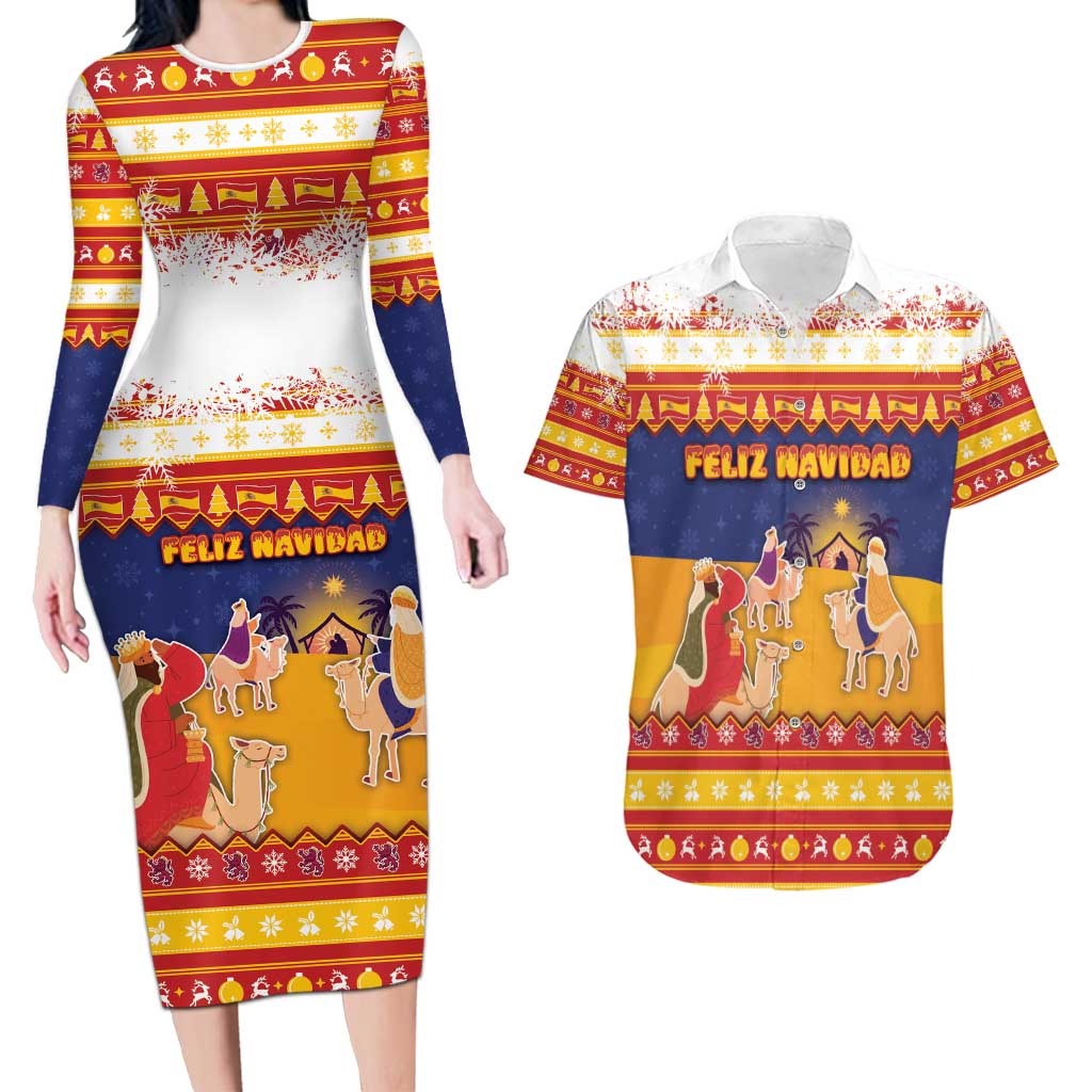 Spain Christmas Couples Matching Long Sleeve Bodycon Dress and Hawaiian Shirt Los Reyes Magos - Wonder Print Shop