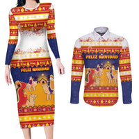 Spain Christmas Couples Matching Long Sleeve Bodycon Dress and Long Sleeve Button Shirt Los Reyes Magos - Wonder Print Shop