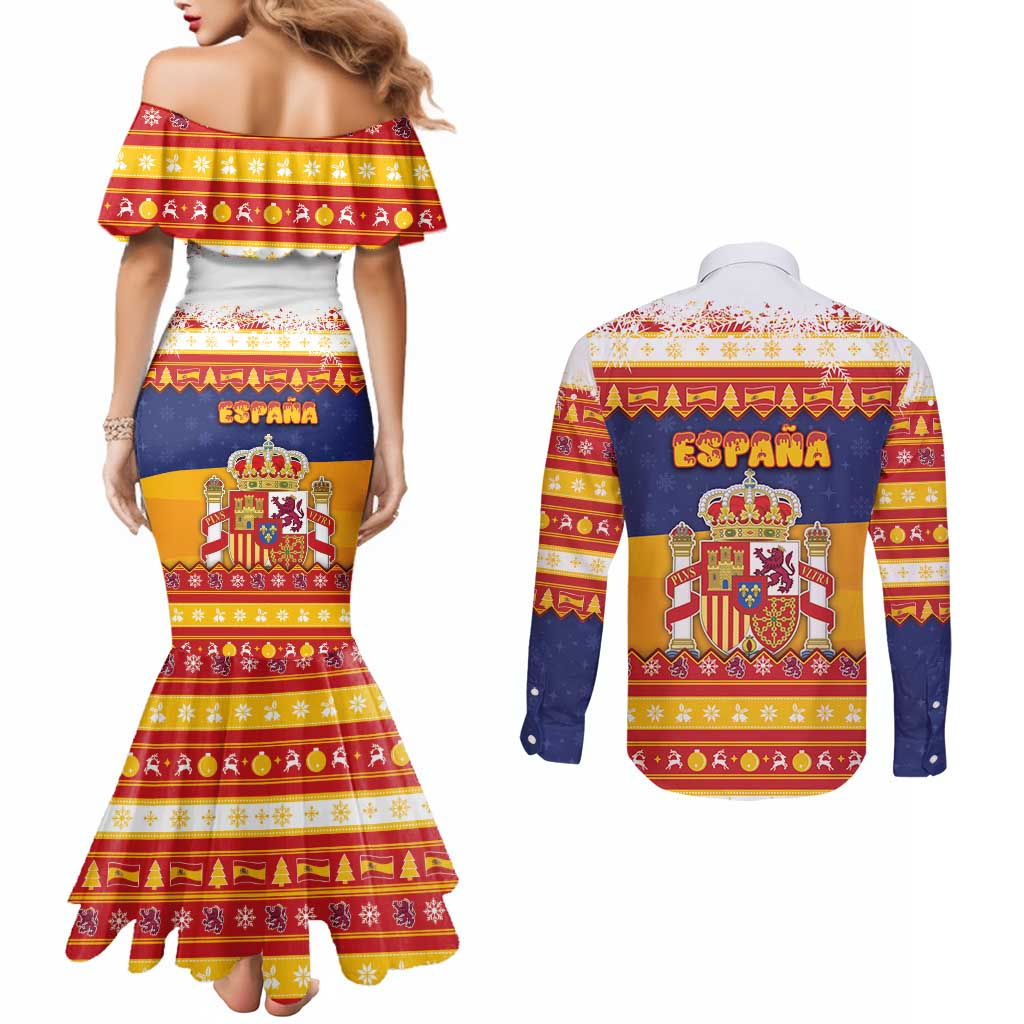 Spain Christmas Couples Matching Mermaid Dress and Long Sleeve Button Shirt Los Reyes Magos - Wonder Print Shop