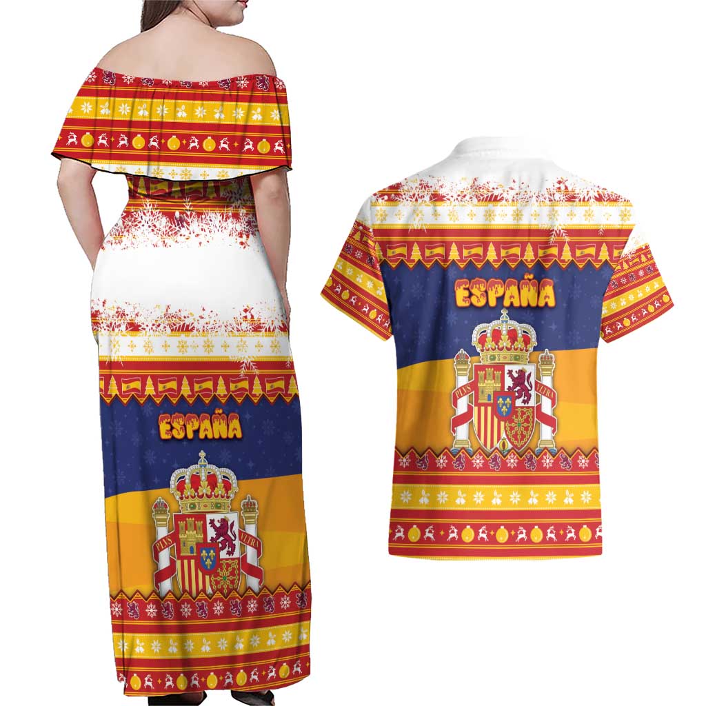 Spain Christmas Couples Matching Off Shoulder Maxi Dress and Hawaiian Shirt Los Reyes Magos - Wonder Print Shop