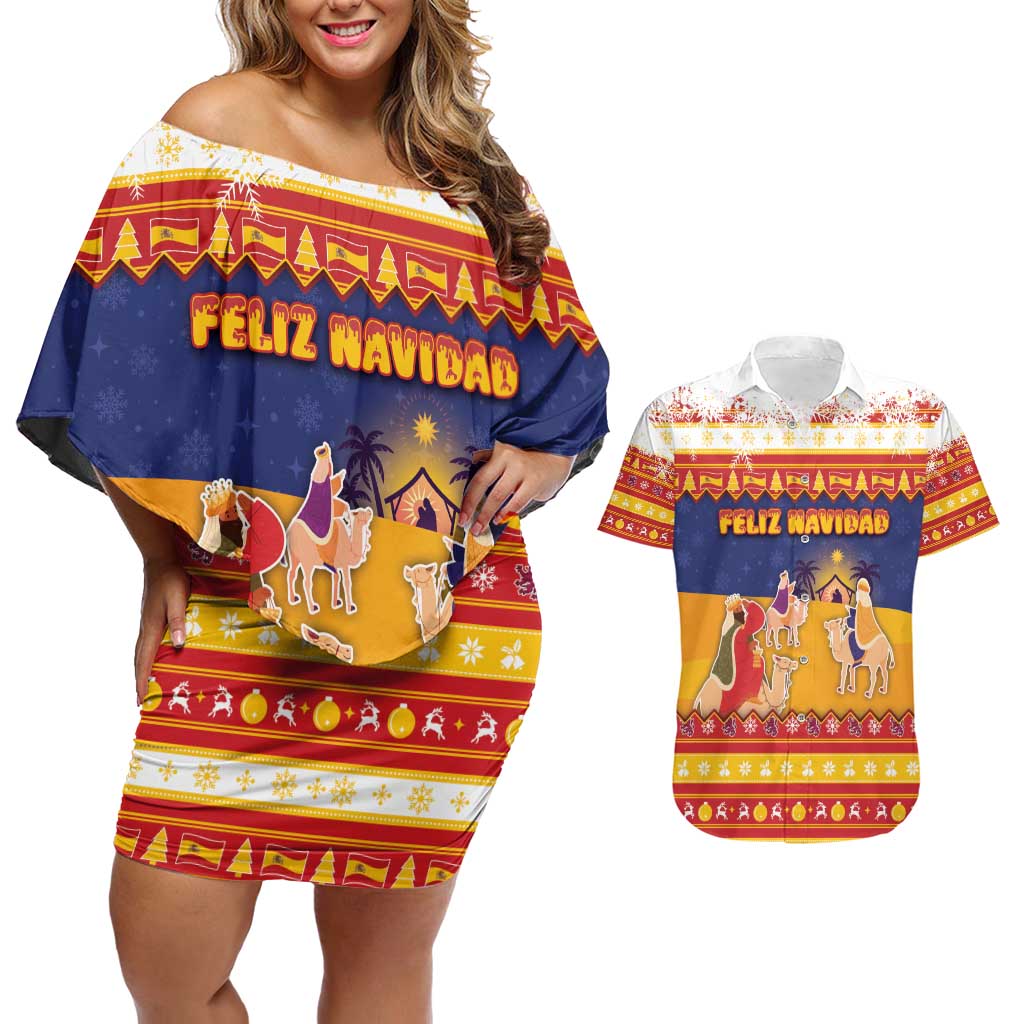 Spain Christmas Couples Matching Off Shoulder Short Dress and Hawaiian Shirt Los Reyes Magos - Wonder Print Shop