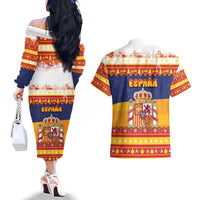 Spain Christmas Couples Matching Off The Shoulder Long Sleeve Dress and Hawaiian Shirt Los Reyes Magos - Wonder Print Shop