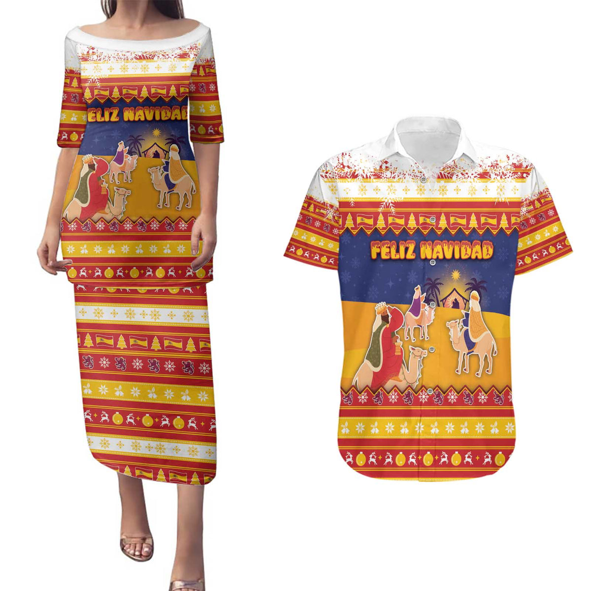 Spain Christmas Couples Matching Puletasi and Hawaiian Shirt Los Reyes Magos - Wonder Print Shop