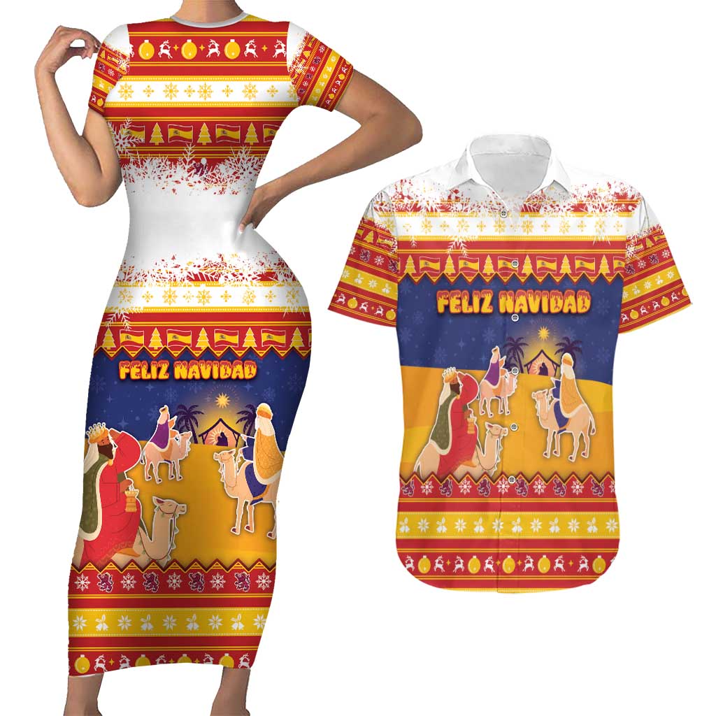 Spain Christmas Couples Matching Short Sleeve Bodycon Dress and Hawaiian Shirt Los Reyes Magos - Wonder Print Shop