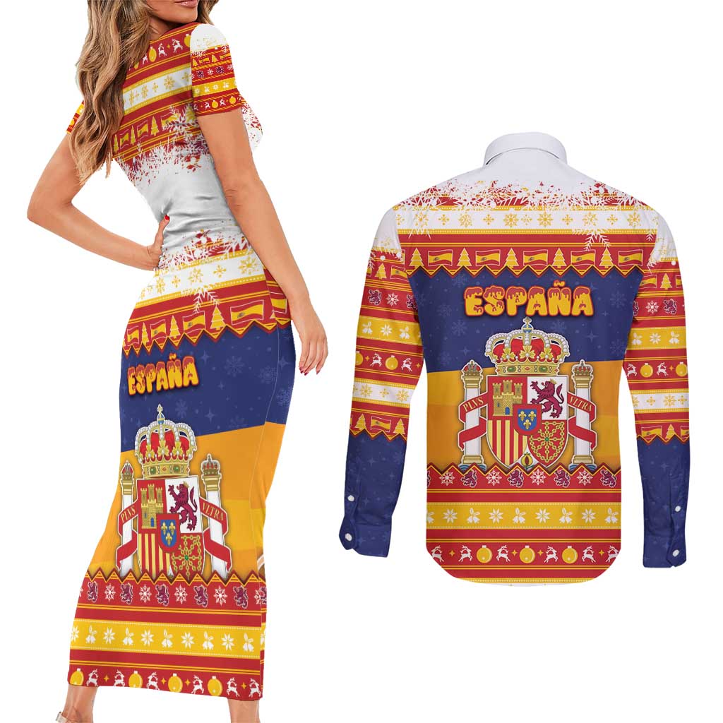 Spain Christmas Couples Matching Short Sleeve Bodycon Dress and Long Sleeve Button Shirt Los Reyes Magos - Wonder Print Shop