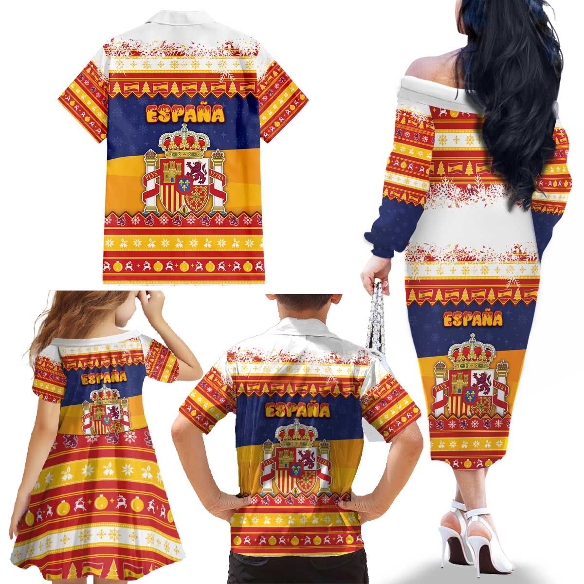 Spain Christmas Family Matching Off The Shoulder Long Sleeve Dress and Hawaiian Shirt Los Reyes Magos - Wonder Print Shop