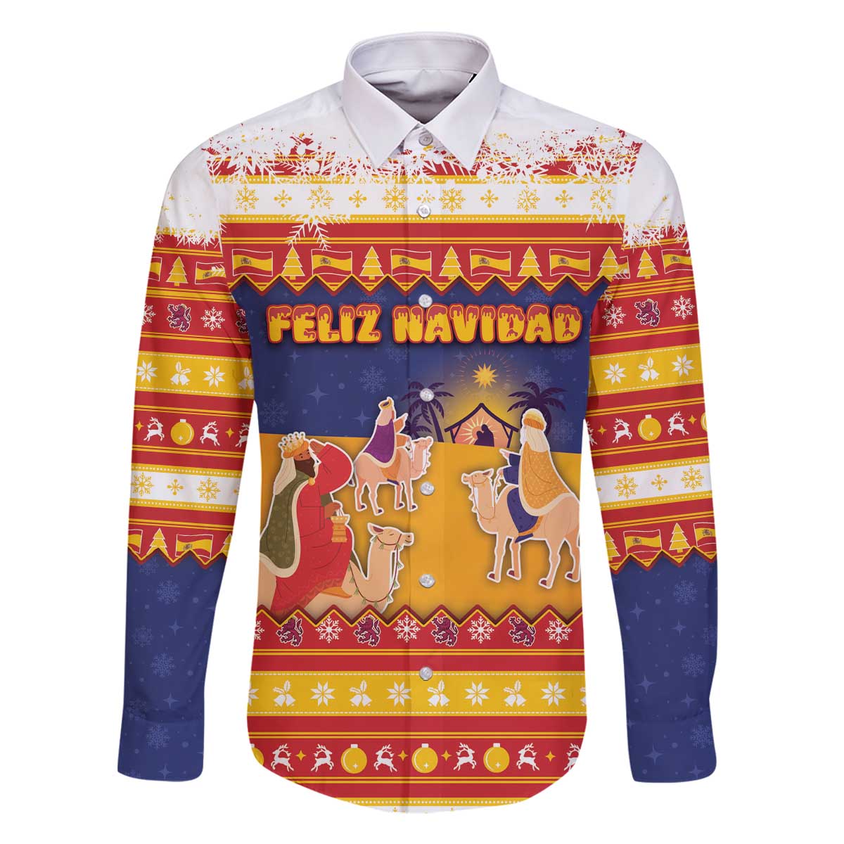 Spain Christmas Family Matching Off The Shoulder Long Sleeve Dress and Hawaiian Shirt Los Reyes Magos - Wonder Print Shop