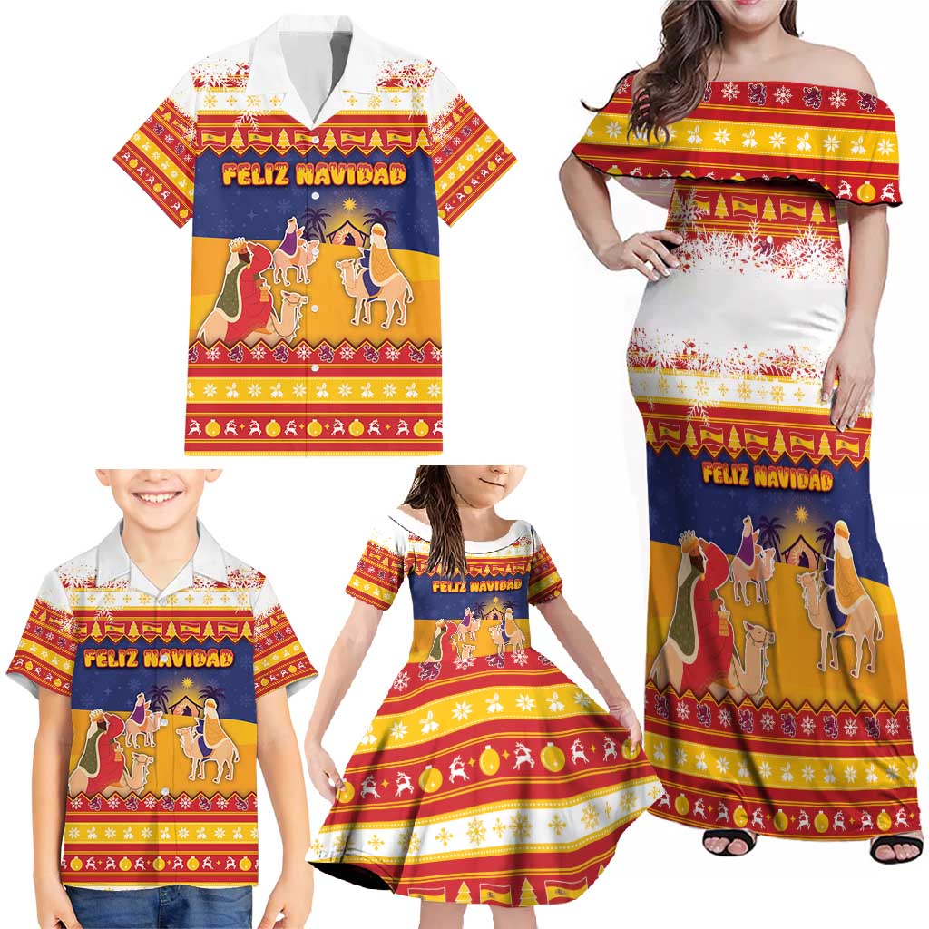 Spain Christmas Family Matching Off Shoulder Maxi Dress and Hawaiian Shirt Los Reyes Magos - Wonder Print Shop