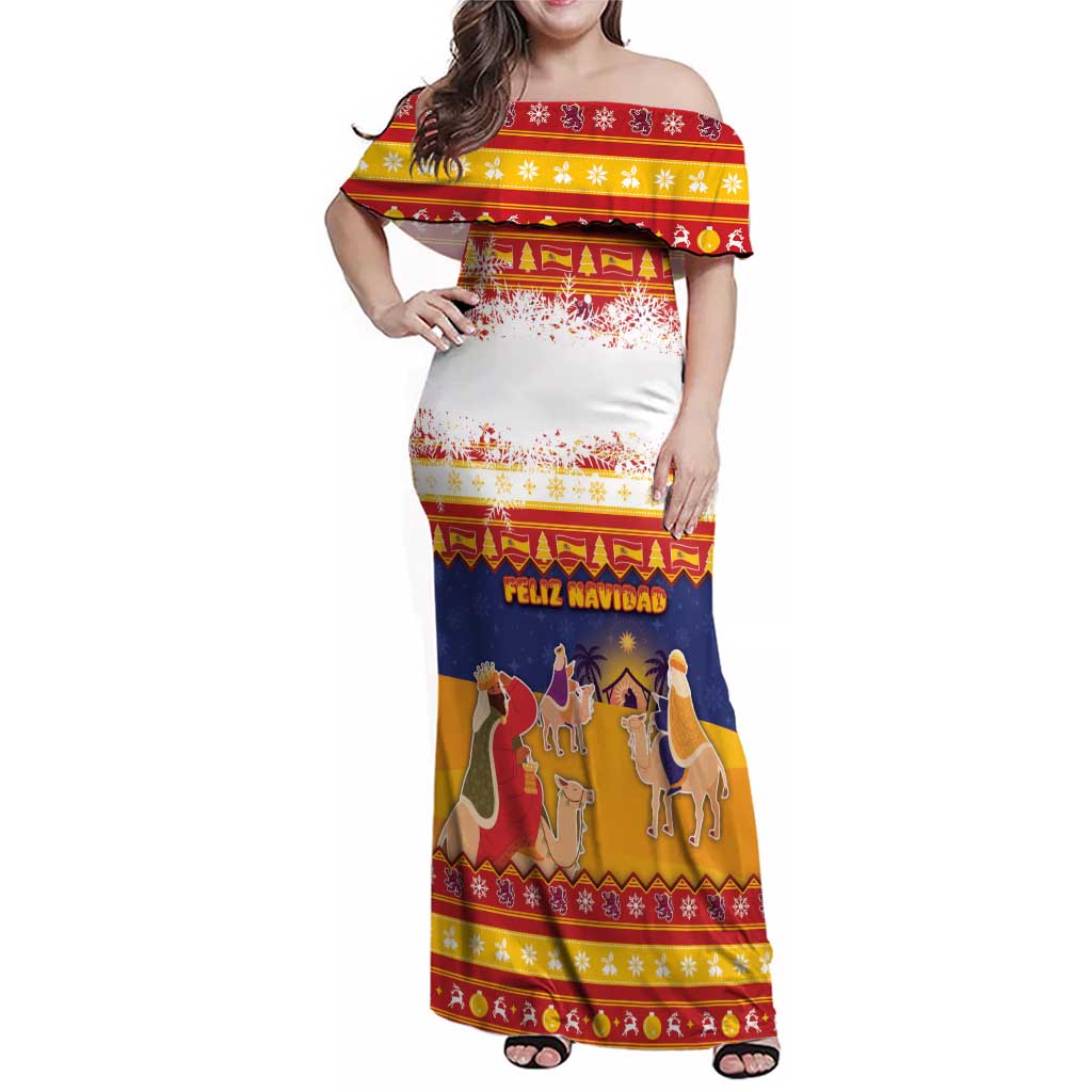 Spain Christmas Family Matching Off Shoulder Maxi Dress and Hawaiian Shirt Los Reyes Magos - Wonder Print Shop