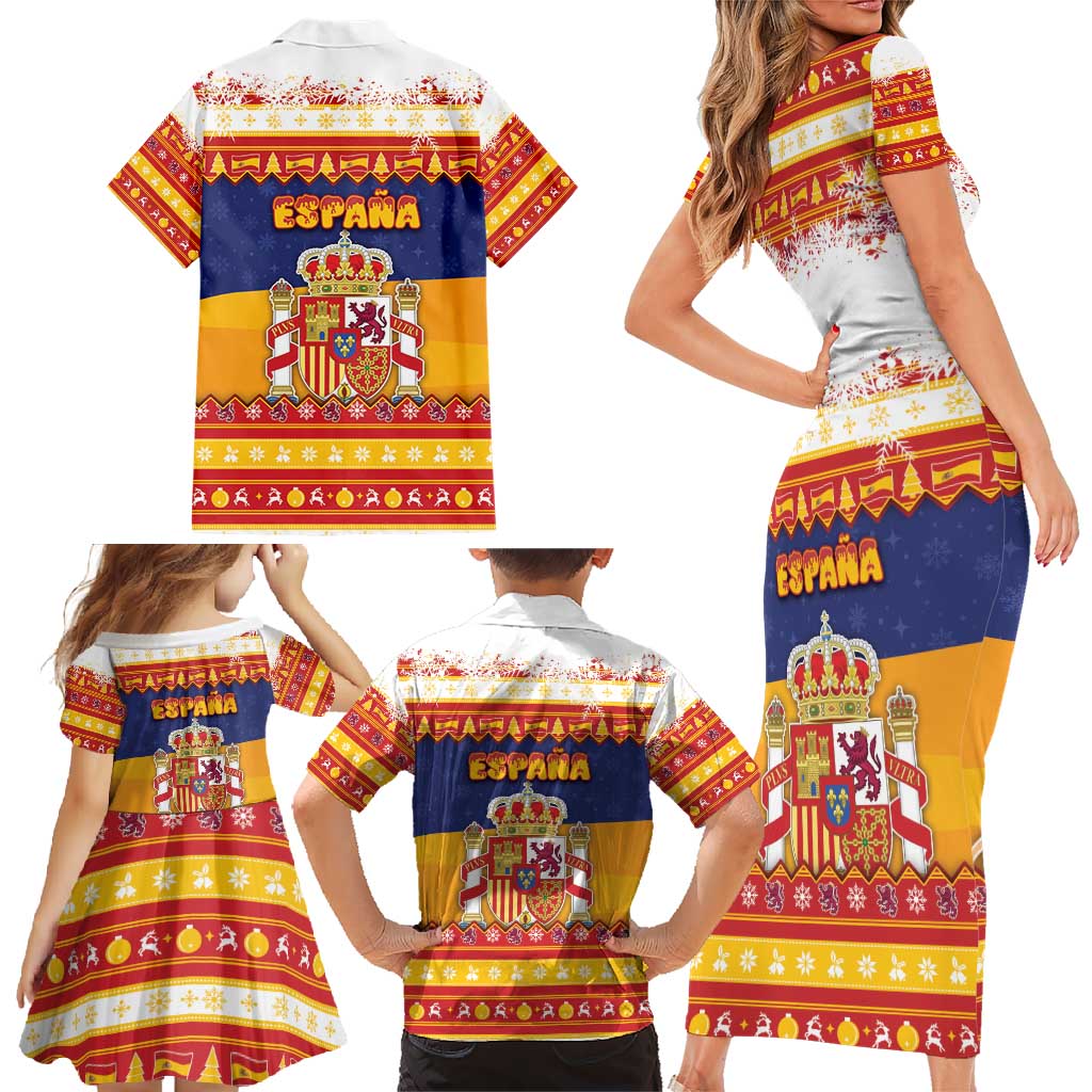 Spain Christmas Family Matching Short Sleeve Bodycon Dress and Hawaiian Shirt Los Reyes Magos - Wonder Print Shop