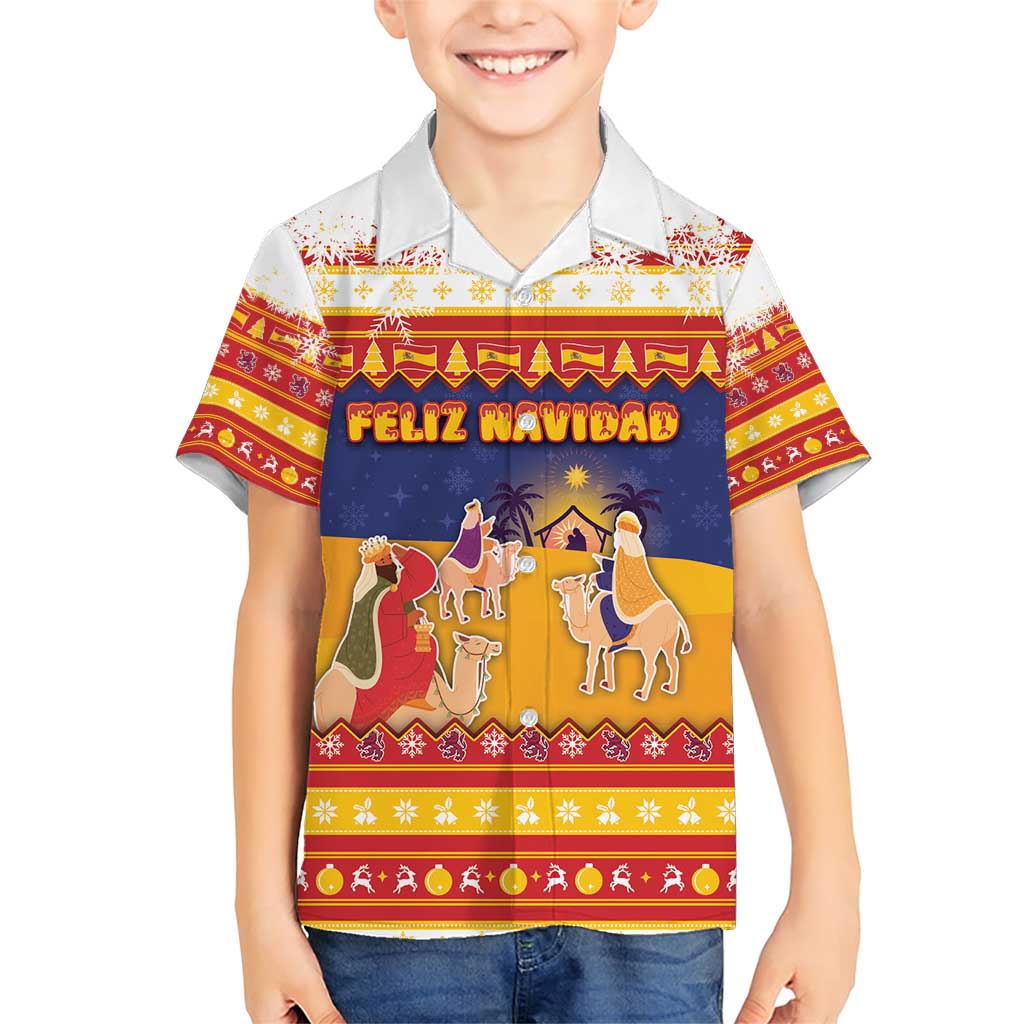 Spain Christmas Family Matching Short Sleeve Bodycon Dress and Hawaiian Shirt Los Reyes Magos - Wonder Print Shop